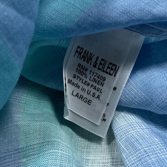 Frank & Eileen Paul Linen Plaid Blue Seafoam L/S Button Shirt Mens Large - Picture 7 of 8